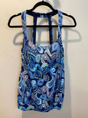 Land's End Blue Paisley Tankini Top Bodysuit Sz 12
